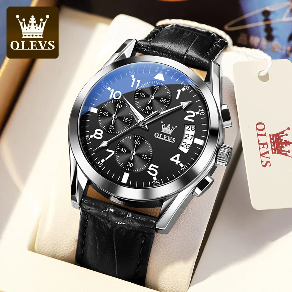 OLEVS Men's Leather Quartz Watch