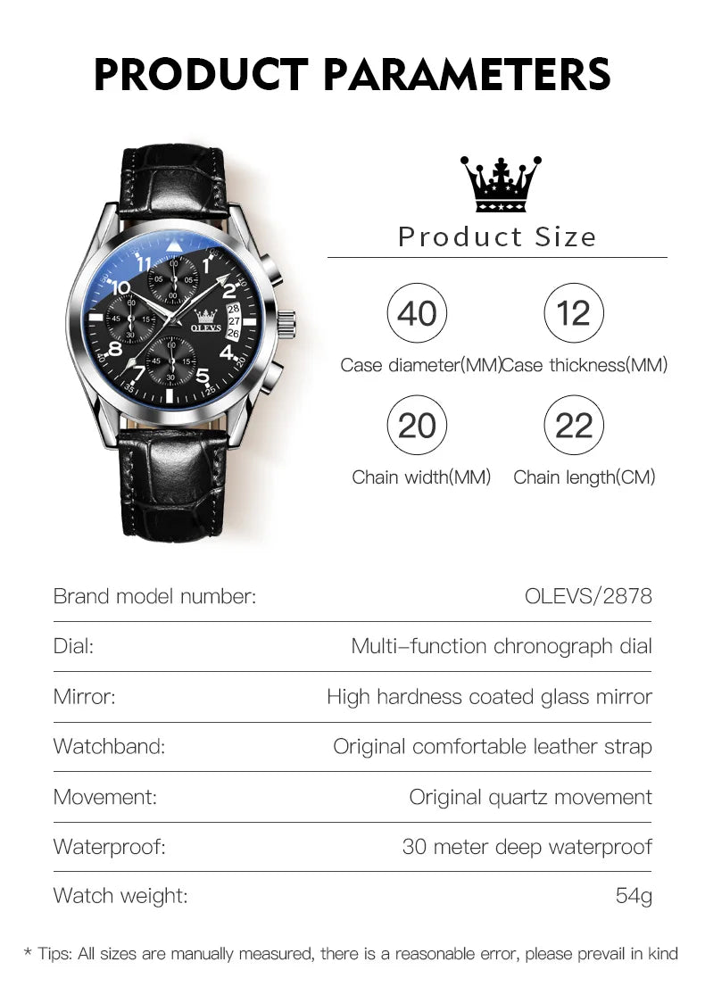 OLEVS Men's Leather Quartz Watch
