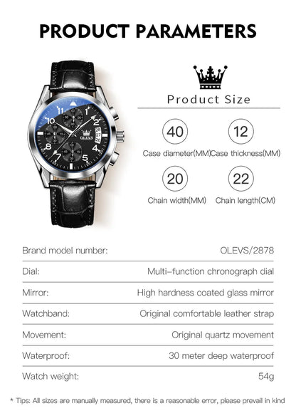 OLEVS Men's Leather Quartz Watch