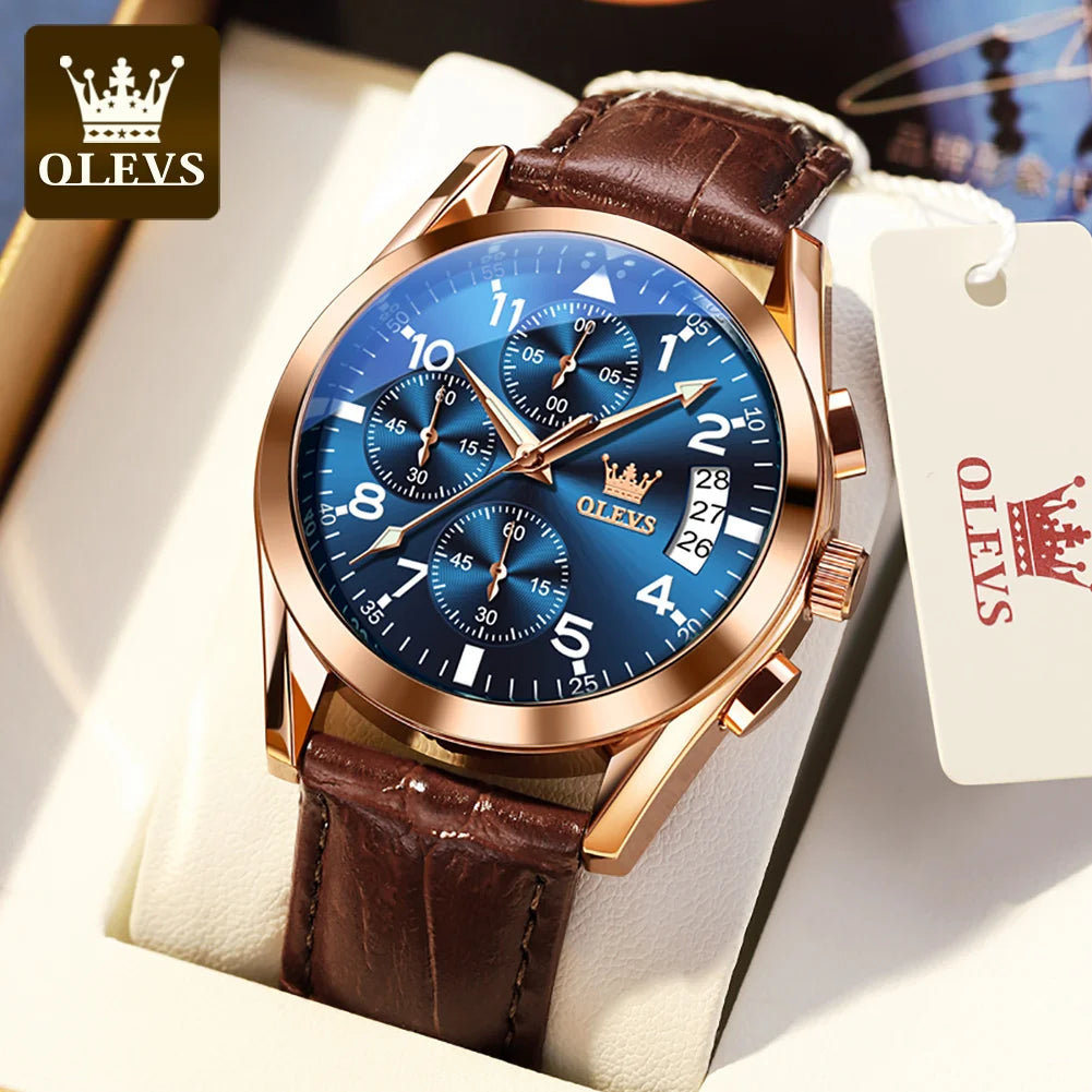 OLEVS Men's Leather Quartz Watch