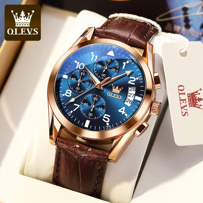 OLEVS Men's Leather Quartz Watch