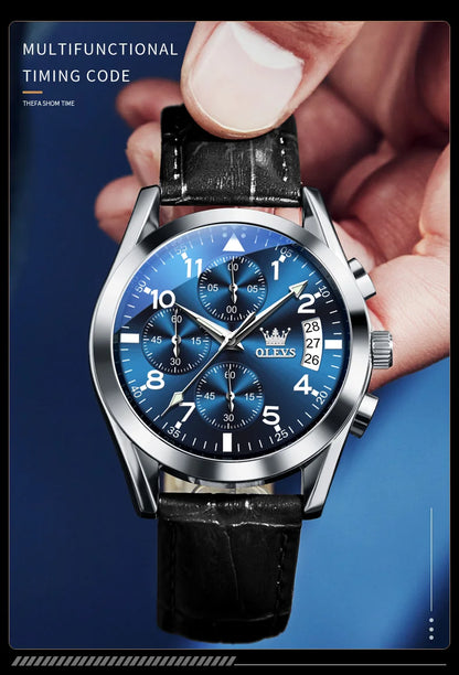 OLEVS Men's Leather Quartz Watch