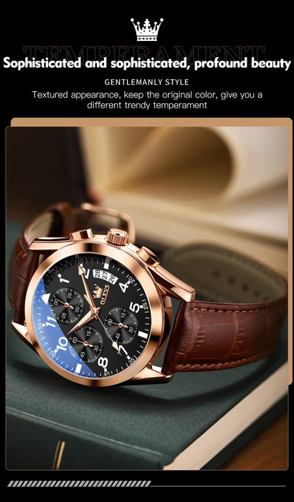 OLEVS Men's Leather Quartz Watch