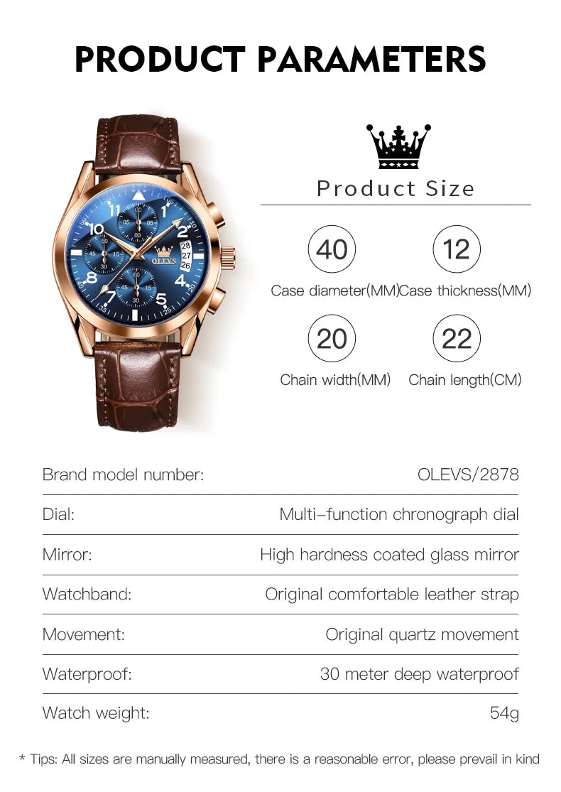 OLEVS Men's Leather Quartz Watch