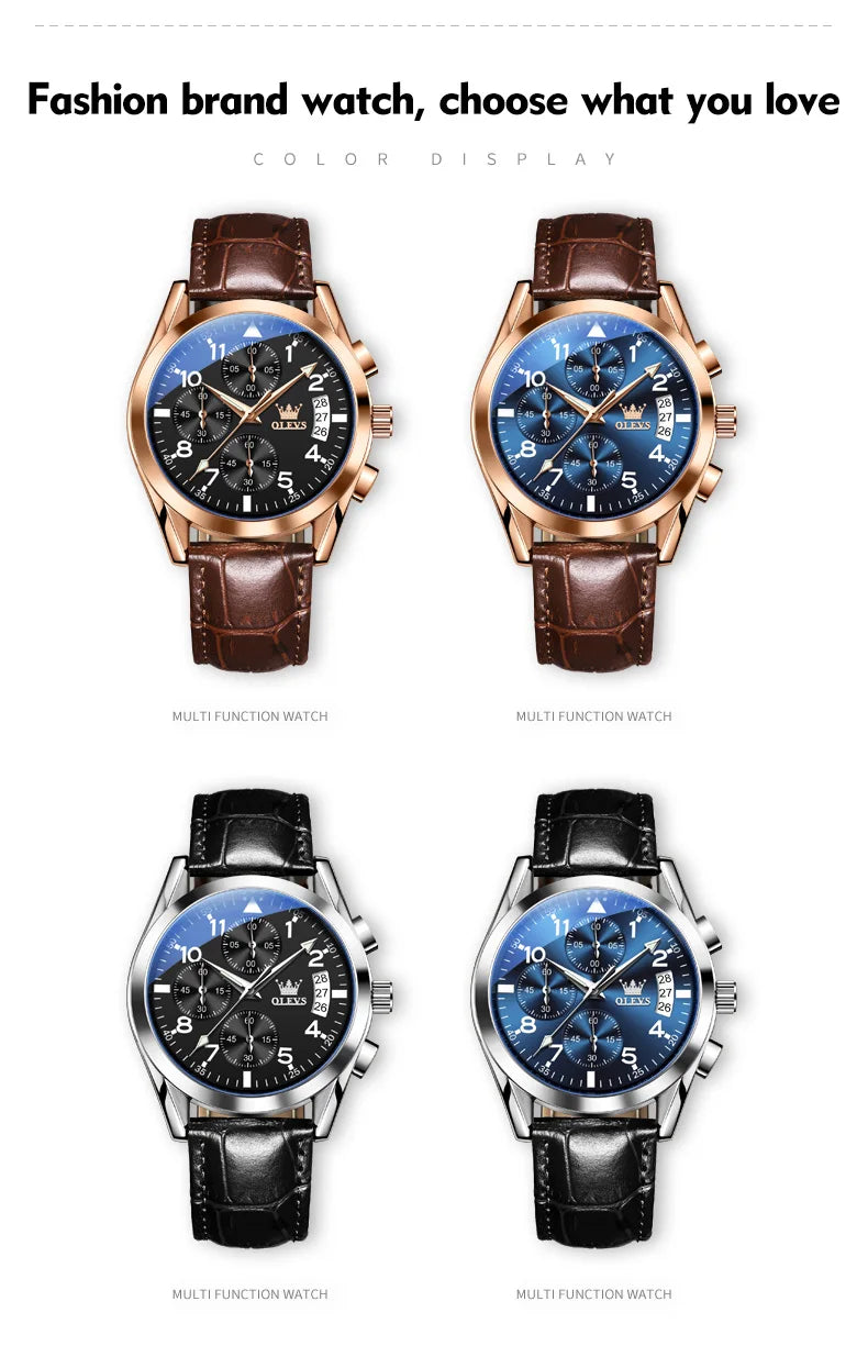 OLEVS Men's Leather Quartz Watch