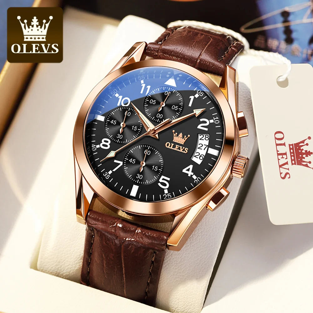 OLEVS Men's Leather Quartz Watch
