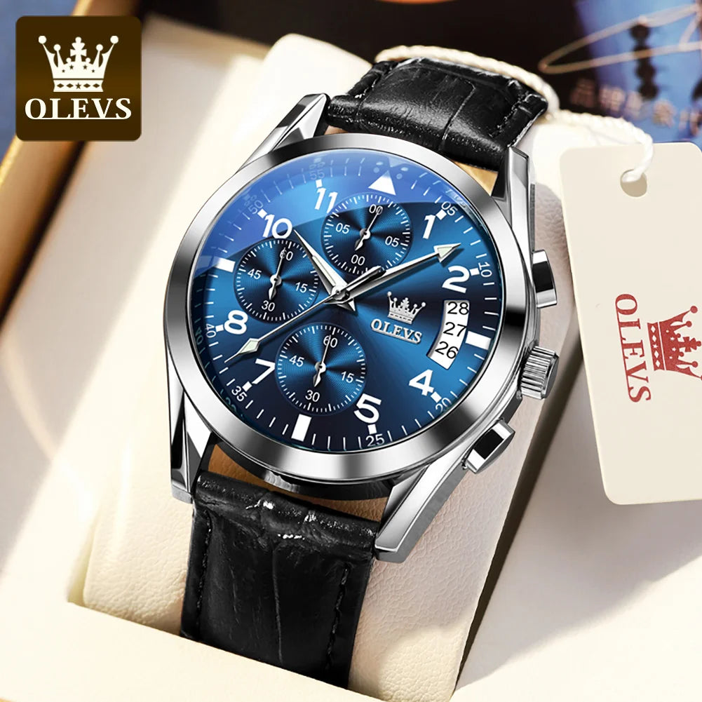 OLEVS Men's Leather Quartz Watch