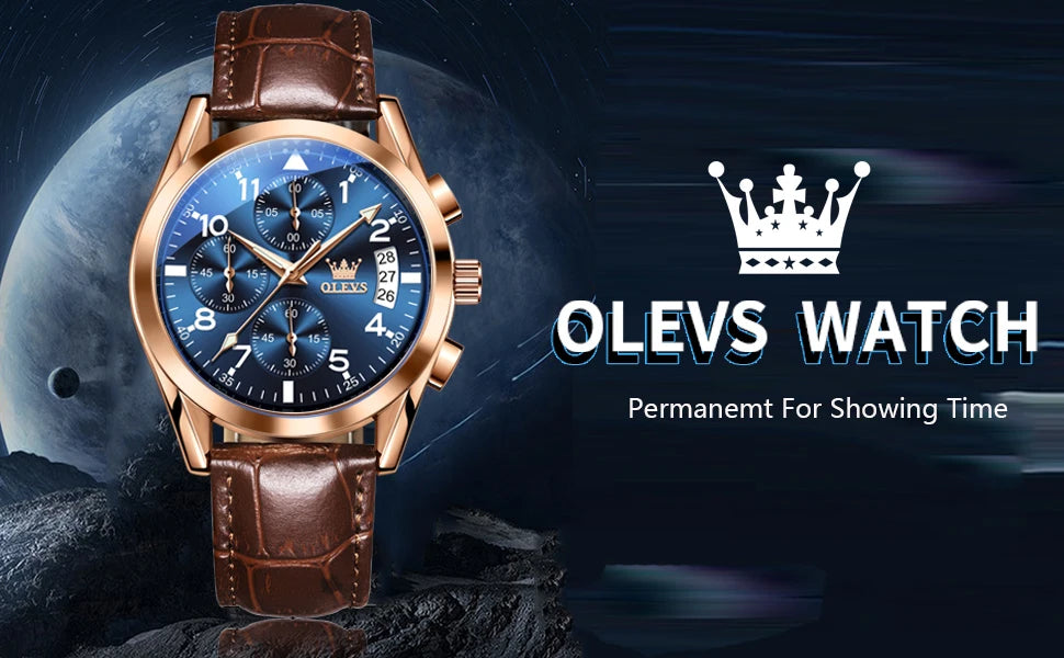 OLEVS Men's Leather Quartz Watch