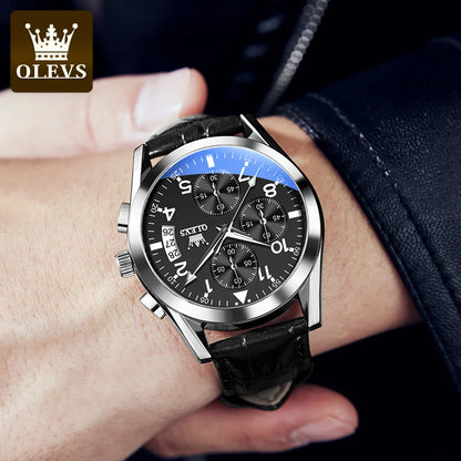 OLEVS Men's Leather Quartz Watch