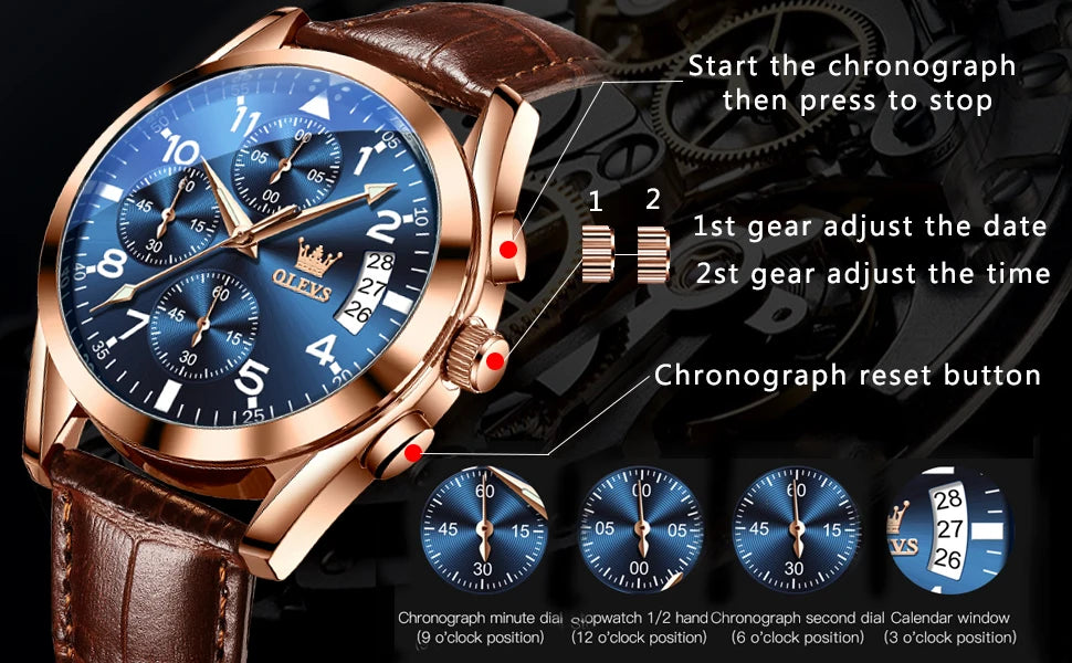 OLEVS Men's Leather Quartz Watch