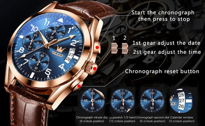 OLEVS Men's Leather Quartz Watch