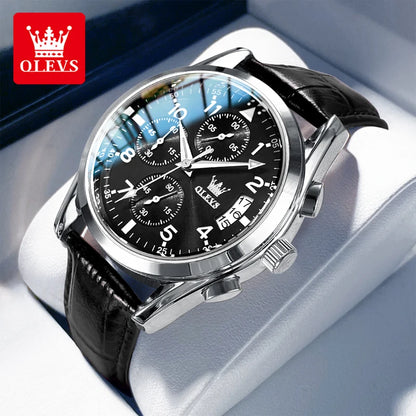 OLEVS Men's Leather Quartz Watch