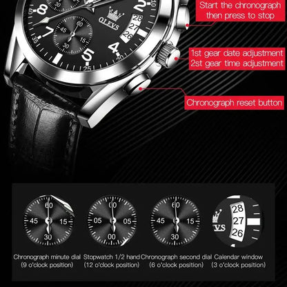OLEVS Men's Leather Quartz Watch