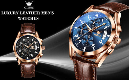 OLEVS Men's Leather Quartz Watch