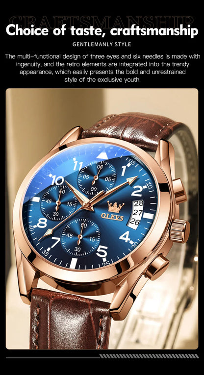 OLEVS Men's Leather Quartz Watch