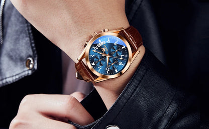 OLEVS Men's Leather Quartz Watch