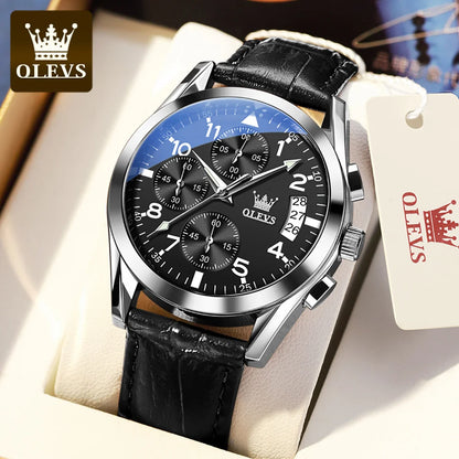 OLEVS Men's Leather Quartz Watch