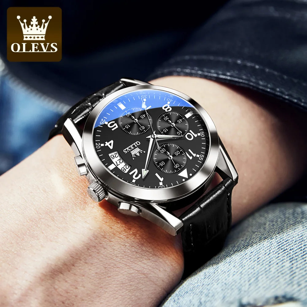 OLEVS Men's Leather Quartz Watch