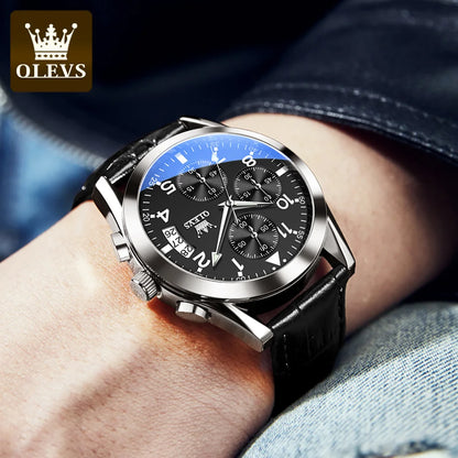 OLEVS Men's Leather Quartz Watch