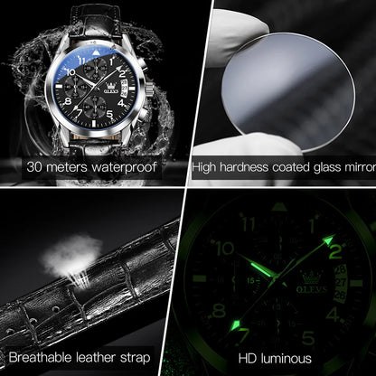 OLEVS Men's Leather Quartz Watch